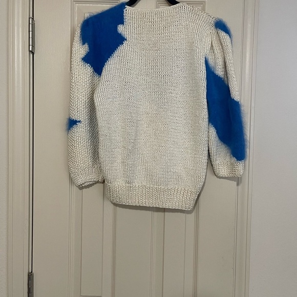 Sweater Chic Blue and Cream Women's habdknit sweater - Picture 3 of 4